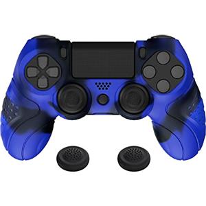 PlayVital Cover Joystick per ps4 Controller Custodia Skin Protettiva Silicone Antiscivolo per ps4 Slim Pro Joypad con Gommini Copri Levette Analogiche,Guardian Edizione,Blu Nero