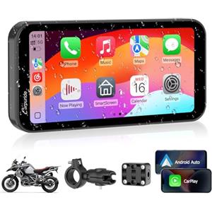 Carpuride W603 Schermo Carplay per Moto, CarPlay Wireless e Android Auto per Moto, Telecomando, Touchscreen Impermeabile da 6,3", Audio BT, Navigazione GPS, Siri, Assistente G00gle