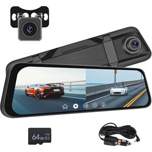 Hodozzy Dash Cam Specchietto Retrovisore, Touchscreen LCD IPS 9,66 Pollici Specchio Retrovisore Auto HDR Anteriore e Posteriore Videocamera 1080P, Visione Notturna, Parcheggio, DVR Registrazione Loop Dashcam