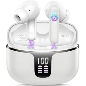 Motost Cuffie Bluetooth, 2025 Auricolari Bluetooth 5.3 Stereo HiFi con 4 ENC Mic, Cuffie Wireless In Ear 40H Cuffiette Bluetooth Sport LED USB-C Touch Control IP7 Impermeabili Earbuds per Android iOS Grigio