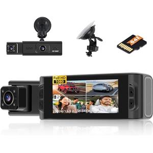 Hikity WiFi DashCam con Scheda SD da 64GB, Sensore G Wireless per Interni Anteriori Auto Dash Cam, Telecamera per Auto FHD 1080P con Wi-Fi/APP Integrato, Doppia Lente, Registrazione in Loop