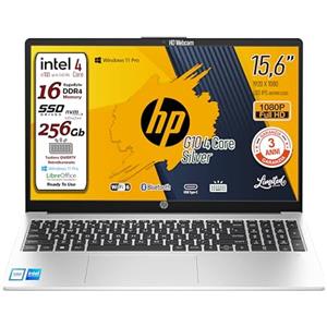 HP 250 G10 2025 notebook, Ram 16GB, SSD 256Gb, Display FullHD 15.6", Cpu Intel N100 4Core fino a 3,4 GHz, tastiera retroilluminata, Win 11 Pro, 3 anni di garanzia, pronto All'uso, Italia