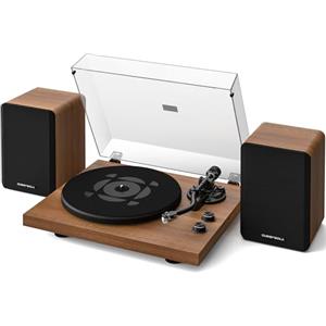Qlearsoul SoulBox S1 Giradischi con Altoparlanti Stereo, Giradischi Bluetooth, Lettore Vinile con Preamp Integrato, Braccio a S, 33/45 RPM