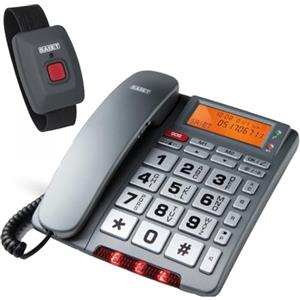 SAIET Telefono Fisso con SOS e Telecomando di Emergenza, Tasti Grandi e Parlanti, Display LCD Retroilluminato - Annuncio Vocale del Chiamante, Vivavoce, Rubrica fino a 30 Contatti - SAIET FAMILY TELE SOS