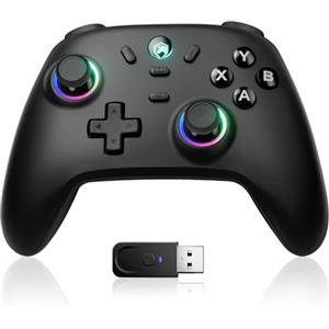 ECHTPower Controller per PC, 1000Hz Polling Rate, 3 modalità, 2.4GHz+Bluetooth+Cavo, Hall Joystick, 800mAh Batteria, Turbo e Vibrazione Regolabile, Controller Wireless con Luci per PC/iOS/Android