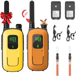 Radioddity PR-T3 Walkie Talkie Bambini Ricaricabile Walkie-Talkie a Lungo Raggio per 3-12 Anni Con 16 Canali PMR Senza Licenza, Ricarica USB, Cuffia per Campeggio e Escursionismo (Arancione/Giallo)