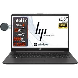 HP 250 G10, Notebook i7, Pc portatile intel core 1355U, Ram 32 Gb, SSD 1 Tb, Display 15.6" FHD, Windows 11 Pro, Laptop i7 pronto all'uso (Omaggio Custodia Notebook/Supporto smartphone)