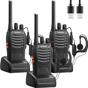 Baofeng Walkie Talkie PMR446 Radio Ricetrasmettitore a Lungo Raggio Walkie Talkies Set Ricaricabile Con cuffie e Base di Ricarica adatte per Sport All'aria Aperta,Escursionismo,Cantieri (3 pezzi)