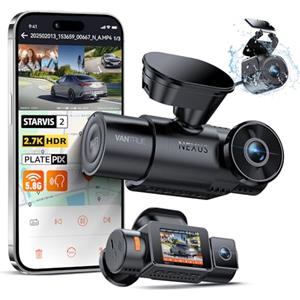 VANTRUE N4S Tripla Dashcam Auto 2.7K+2.5K+2.5K Anteriore Interno Posteriore, 5GHz WiFi GPS Camera Infrarosso, 3 Canuax HDR 360 Gradi, Controllo Vocale Francese, 10s Pre-Registrazione, Max 1 TB