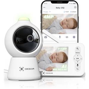COCOCAM 2K 4MP AI Baby Monitor Video e Audio con 5" LCD, 2,4G/5GHZ WiFi, Rilevamento Volto Coperto, Album Temporale Intelligente, Tracciamento Automatico, Rilevamento Grido, Crittografia AES