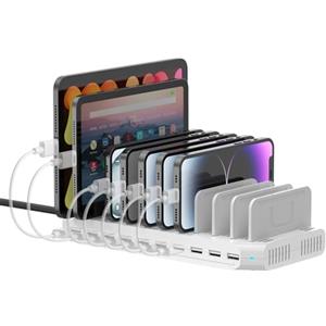 SUIDEK Stazione di ricarica USB da 60 W a 10 porte per più dispositivi, multi dock di ricarica con divisori regolabili compatibile con tablet, smartphone