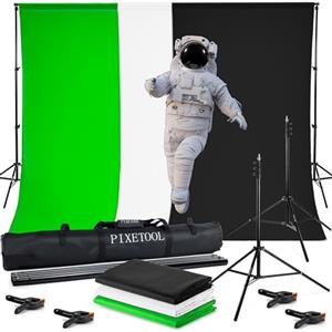 PIXETOOL Green Screen (1,8 x 2,8 m) con Supporto (2 x 2 m) - Sfondo Fotografico - Set per Studio Fotografico - Greenscreen - Accessori Fotografia Streaming Giochi Gaming