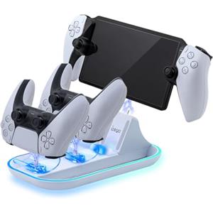 Mcbazel Stazione di Ricarica, Caricatore per PS Portal Remote Player/PS5 Controller con Illuminazione RGB