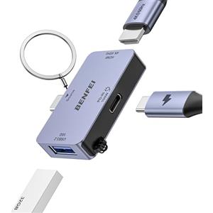BENFEI Hub USB C 3-in-1, super compatto, da USB-C a HDMI 4K@60Hz, 10Gbps USB-A, 100W Power Delivery Compatibile con Pro, MacBook Pro/Air, iMac, iPhone 16/15 Pro/Pro Max, XPS, Thinkpad