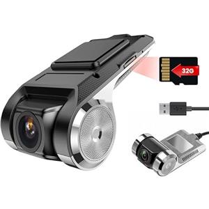 Hikity Dash Cam per Android Autoradio USB DVR 1080P Impermeabile Mini Telecamera per Auto Visione Notturna Dash Camera Registrazione Auto Videocamera 170° Grandangolo con Scheda SD 32G