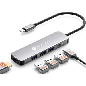 NOVOO Adattatore USB C 5 in 1 Hub USB C a HDMI 4K@60Hz, 3 x USB 3.0, PD 100W USBC Hub per Macbook Air Macbook Pro Surface Galaxy Lenovo Chromebook