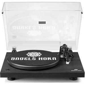 ANGELS HORN ANEGLS HORN - Giradischi in vinile con uscita Bluetooth 5.0, Home Audio Black Modern Edition, trasmissione a cinghia a 2 velocità, include preamplificatore Phono, cartuccia magnetica AT-3600L e RCA