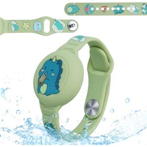 AXFEE Bracciale in Morbido Silicone per Bambini, Compatibile con Apple Airtag, Protettiva GPS Bambini Anti-Perso, Localizzatore di Monitoraggio Regolabile(Dinosauro A)