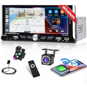 Inefala Autoradio Bluetooth 1 Din con Wireless Carplay Android Auto Senza Fili, 6,9 Pollici Stereo Auto con Schermo Mirror Link RDS/FM AUX SWC Telecamera Posteriore TYPE-C&Doppia USB