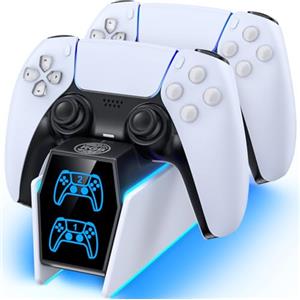 Tokluck Caricatore per PS5 Controller con Cavo, Base di Ricarica per P5 e P5 Edge, 2,5H Riarica per PS5 Controller Compatibile con PS 5 Edge, Kit Accessori per Playstation 5