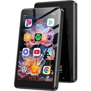 AGPTEK Lettore MP3 da 96 GB con Bluetooth e WiFi, T08X 4'' Android 14 MP4 Lettore musicale con Spotify, Audible, App Store, fino a 1 TB, nero
