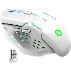 EMPIRE GAMING - RF903 Mouse da Gioco Gaming Wireless 2.4GHz Ricaricabile - Retroilluminazione LED RGB - Ergonomico - 4800 DPI 500Hz - PS4, PS5, Xbox One/Series, PC e Mac - Bianco