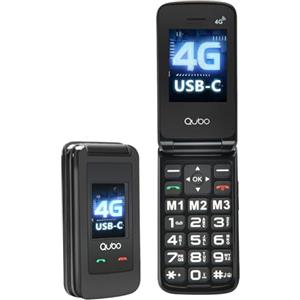 Qubo GSM Telefono Cellulare per Anziani 4G,Flip phone Telefoni Cellulari Tasti Grandi,Volume alto,Funzione SOS, 2.4"+1.77 Contatti con Immagini,Chiamata Rapida,Cellulare anziani Nero