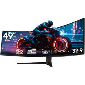 Gawfolk Monitor Gaming Curvo 49 Pollici Schermo DQHD 5120x1440, 120Hz, 1500R FreeSync Premium, VA, HDMI 2.0, VESA