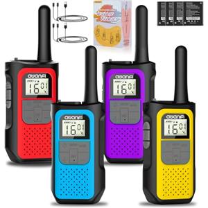 AWANFI Walkie-Talkie 4 Pezzi, Walkie Talkie Ricaricabile con 1200mAh Batteria, Walkie-Talkies per Bambini Adulti, 16 Canali/VOX/Cavo USB-C, Walky Talky Lungo Raggio per Campeggio Escursioni