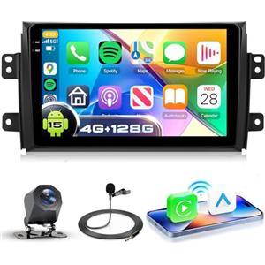 VECHTEL 4G+128G Autoradio Android 15 per Suzuki SX4 2006-2013 Fiat Sedici 2005-2014, 9'' In-Cell HD Schermo Tactile co Carplay Android Auto senza Fili GPS Wi-Fi USB Bluetooth FM RDS Camera