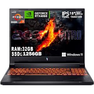 acer Nitro V16 Notebook, pc portatile Gaming Ryzen 7 8845HS, Ram 32Gb DDR5 Ssd 1256 GB NVMe, Display 16" WUXGA IPS 165 Hz, NVIDIA GeForce RTX 4060 8 GB, tastiera retroilluminata, Windows 11 Pro