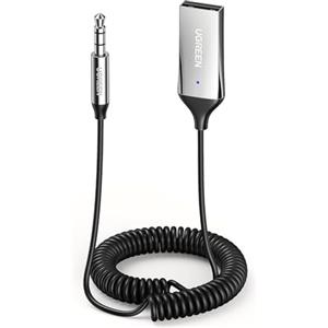 UGREEN Ricevitore Bluetooth 5.3 con Jack AUX da 3,5mm e Adattatore Audio Wireless USB con Microfono Incorporato e Cavo per Auto Altoparlante Domestico Amplificatore, Argento