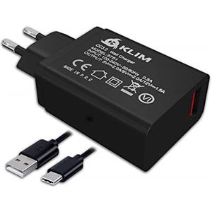 KLIM Caricatore Rapido - Caricatore DI Tipo C per Smartphone, Laptop, Tablet E Altro Ancora - Include Un Cavo Usb-C Lungo (78 Pollici) - Porta DI Ricarica USB Da 10 W
