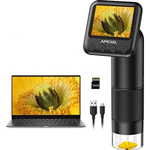 APEXEL Microscope Tascabile per Bambini, Microscopio Portatile con microscope Slides 800X Dermatoscopio Professionale USB Microscope Camera con schermo LC