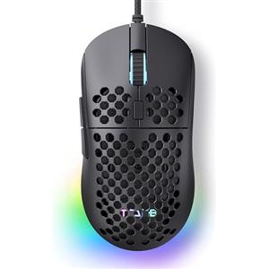 Dierya ×TMKB M1SE - Mouse da gioco con cavo, sensore ottico da 12800 DPI, 6 tasti programmabili, mouse RGB regolabile, mouse da gioco ergonomico per PC, nero