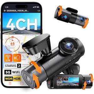VANTRUE N5S Dash Cam STARVIS 2 a 4 canali per auto 2.7K+ Dual 1080P+ 1440P anteriore, interno e posteriore, HDR, Wi-Fi 5G, Controllo vocale, GPS, Parcheggio buffer 24, LTE opzionale, max 1 TB