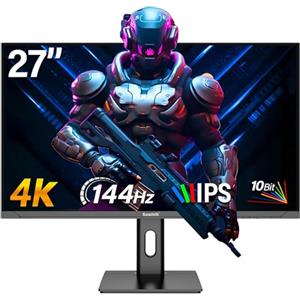 Gawfolk Gaming Monitor 27 Pollici 4k IPS, Schermo Pc 144hz Uhd 3840 X 2160p, Monitor Per Computer Per Casa E Ufficio, Hdmi, Displayport, Supporta Vesa 75 X 75 Mm