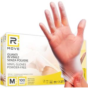 R MOVE 100 Guanti in Vinile monouso M Senza Polvere, Gloves ambidestri USA e Getta per Alimenti, Non sterili, Senza Lattice, ipoallergenici - per ambiti Medici, Estetisti, Tatuatori (M)