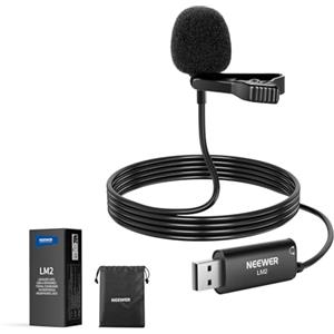 Neewer Microfono USB da Bavero, Mini Mic Lav Omnidirezionale Plug e Play a Clip con Jack per Cuffie di Monitoraggio 3,5mm per USB 2.0 Mac Windows PC Laptop Computer YouTube Skype Podcast Gaming, LM2