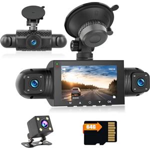 Hikity DVR 1080P Dashcam per Android Autoradio Mini 3 inch 360° Four Telecamera per Auto Recorder con Modalità di Parcheggio 24H,G-Sensor,Registrazione in Loop con scheda TF da 64G