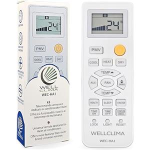Wellclima WEC-HA1 Telecomando Condizionatori per Haier, per HEC, per Candy, più completo degli universali, pronto all'uso con Funzioni Speciali, per Climatizzatori, Inverter e Pompa di Calore