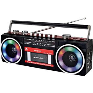 WISCENT Registratore Lettore Cassette Retro Anni 80 con Boombox Bluetooth, Radio AM/FM/SW, Registrazione USB, Jack per Cuffie, Suono Stereo 16 Watt RMS, Alimentazione AC/DC