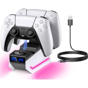 New Bee Caricatore Joystick Play 5, Base Ricarica Play 5 2,5h di carica Caricatore Controller Play 5 con Indicatore LED Carica Joystick Play 5 con Cavo USB-C