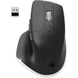 NEWWAY - Mouse Verticale Senza Filo Ricaricabile A8 - Wireless WiFi 2.4 GHz Bluetooth - 3200 DPI - Rotella metallica - Ergonomico - Silenziatore - Nano Ricevitore Integrato 10 M - USB C - Nero