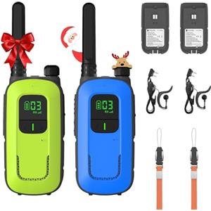 Radioddity Walkie Talkie PR-T3 Ricaricabile per Bambini da 3-12 Anni 16 Canali Ricetrasmittente PMR446 Senza Licenza per la Famiglia, Ricarica Micro-USB (Blu/Verde)