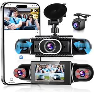 VECHTEL 2K Dashcam per auto anteriore e posteriore con WiFi, 4* Dash Cam 1080P Telecamera per auto con schermo IPS da 3 pollici,visione notturna,sensore G,protezione a 360 gradi,supporta 128 GB