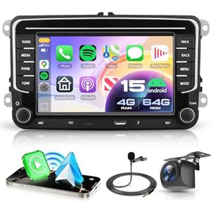 VECHTEL4G+64G Android 15 Autoradio per VW Golf 5 6 Passat Jetta Caddy EOS T5 Tiguan Touran CC Polo, 7" HD Schermo Tactile co Carplay Android Auto senza Fili GPS WiFi USB Tipo-C Bluetooth FM RDS Camera