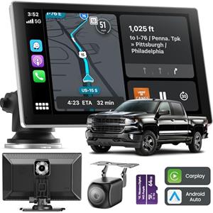 Jzones Autoradio Bluetooth 9 Pollici con CarPlay e Android Auto Wireless, Navigazione GPS, Stereo Auto Bluetooth, Telecamera Posteriore Impermeabile 1080P, Telecamera 4K Anteriore, Controllo Voc