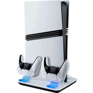 Mcbazel Supporto di Raffreddamento con Dock di Ricarica per Console PS5/PS5 Slim/PS5 Pro, Ventole a Velocità Multipla con Luci LED, Caricatore Doppio per Controller, Base per Edizione Disc/Digitale