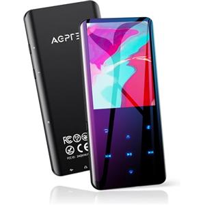 AGPTEK Lettore MP3 da 64 GB, Bluetooth 5.3 con schermo a colori TFT da 2,4 pollici, musica HiFi con altoparlante, pulsanti touch, radio FM, e-book, registrazione, timer sleep, supporto fino a 128 GB,